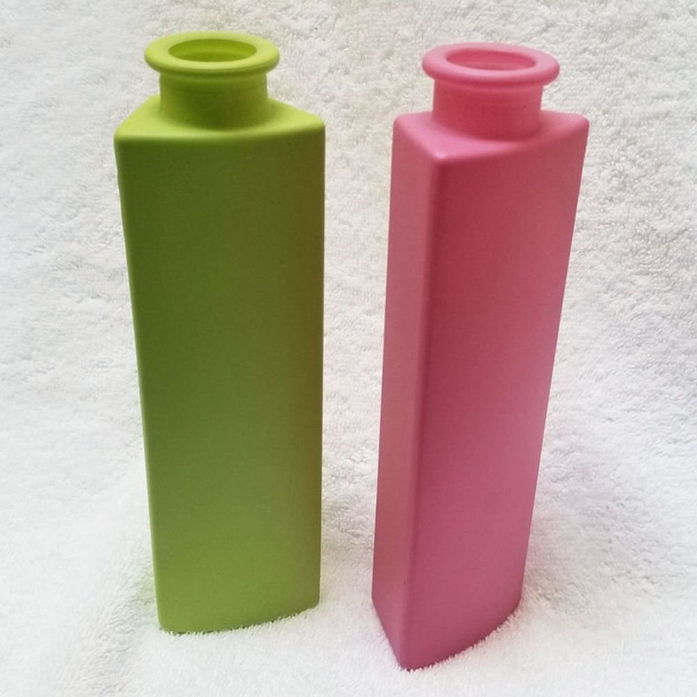 🆕️ PAIR of Vintage IKEA Somrig Painted Glass Bud Vase Pink Green 1990's 90's